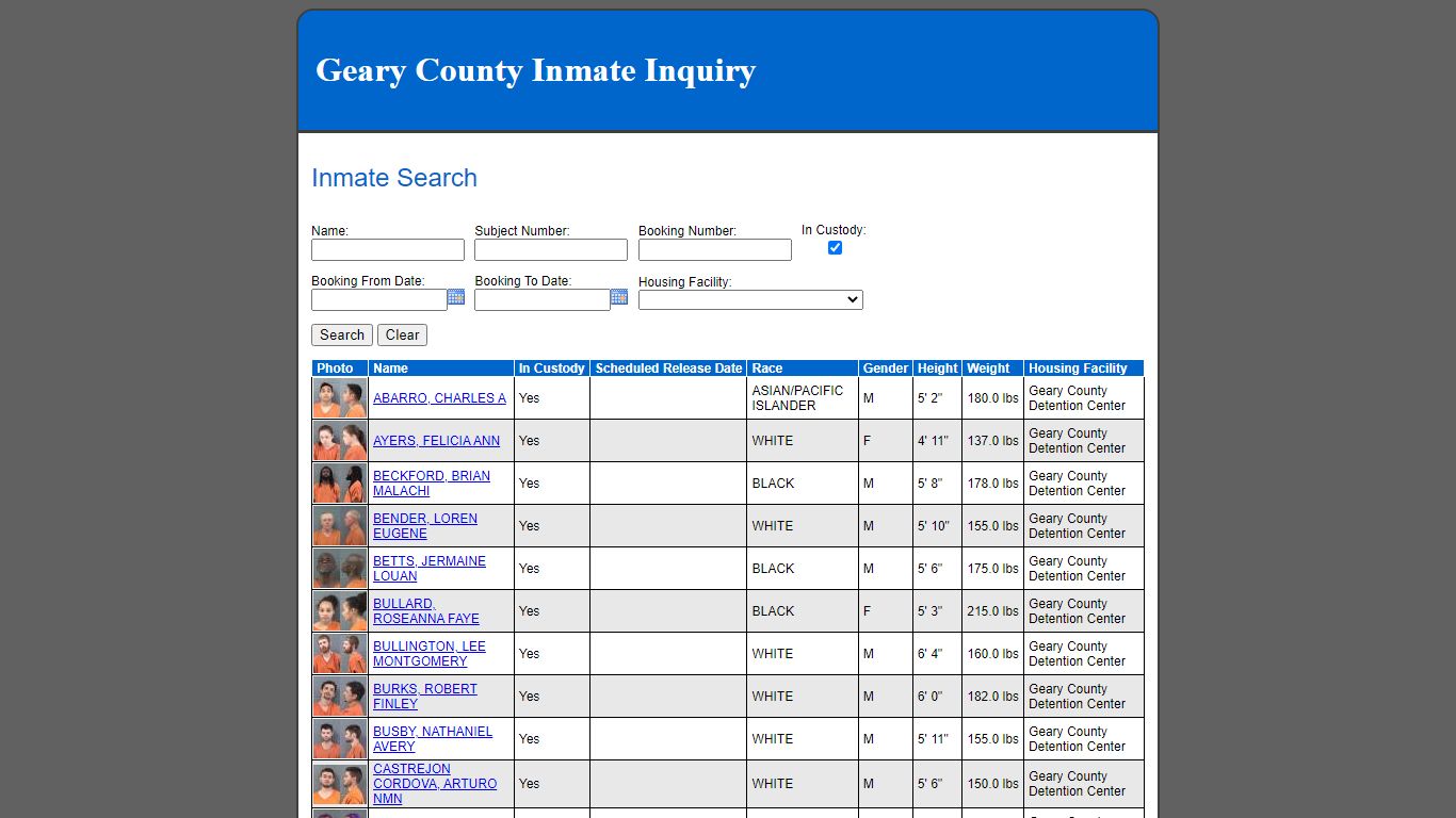 Inmate Search