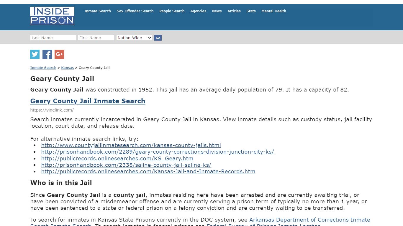 Geary County Jail - Kansas - Inmate Search - Inside Prison